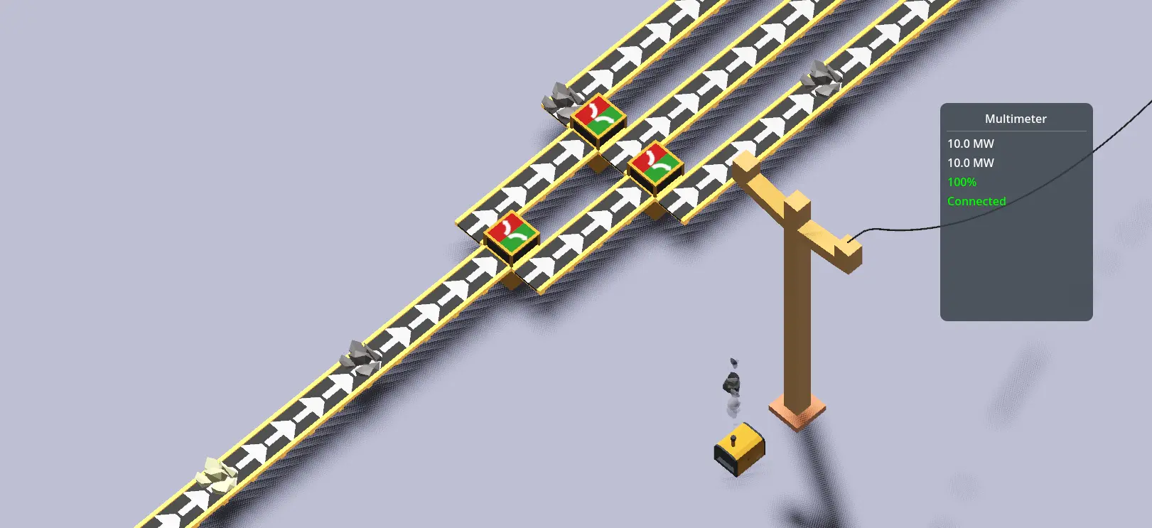 View of diverging belts with power monitoring